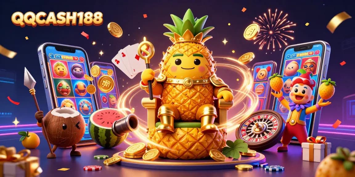 QQCASH188 showcases an epic casino scene with vibrant characters and exciting gameplay elements.