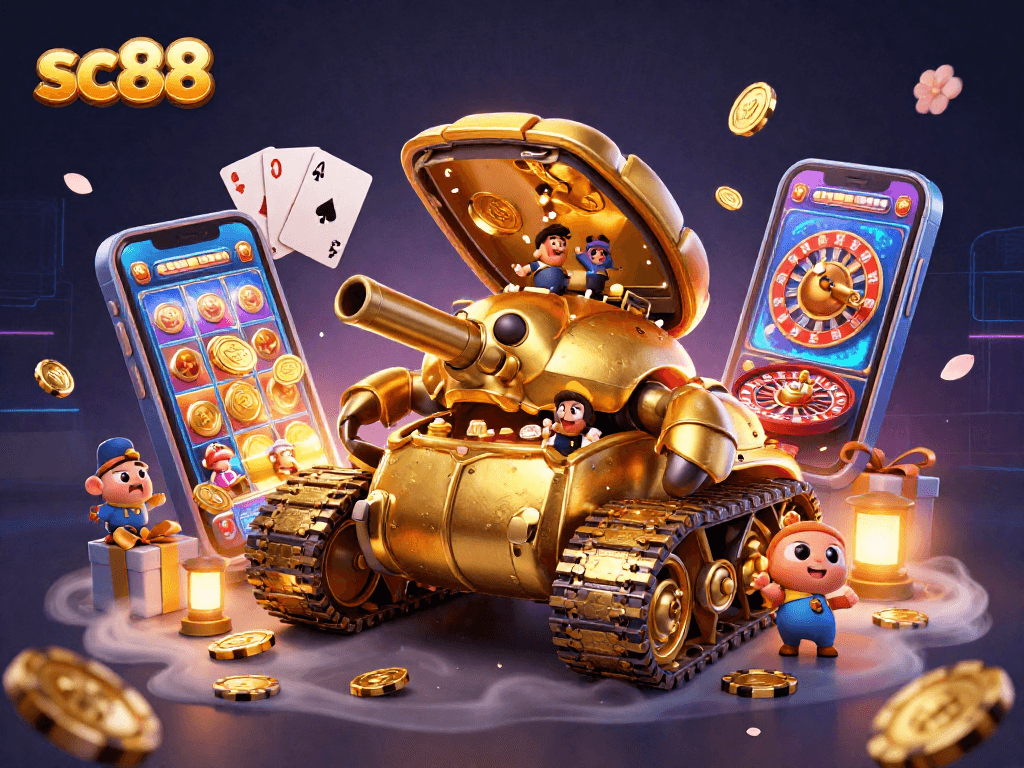 Experience thrilling gaming with the sc88 golden beetle tank miniature casino scene.