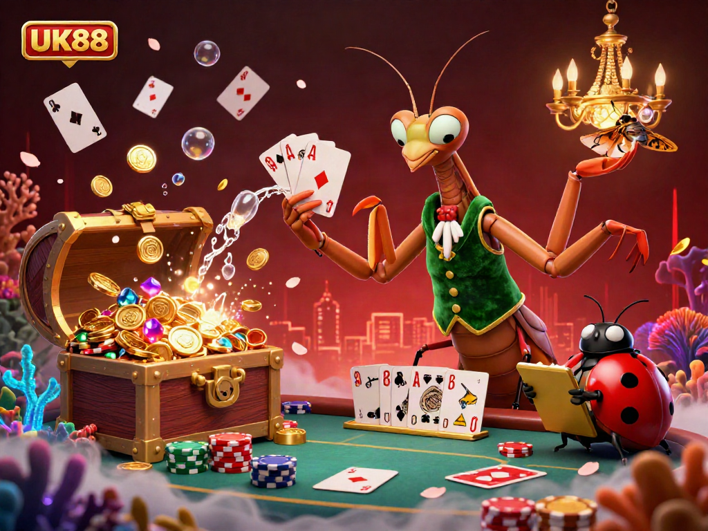 Experience the thrill of gambling at UK88, with dynamic visuals and engaging characters in a vibrant casino scene.