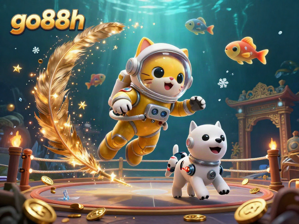 Experience thrilling gaming at go88h with a vibrant scene of a space cat in a casino universe.