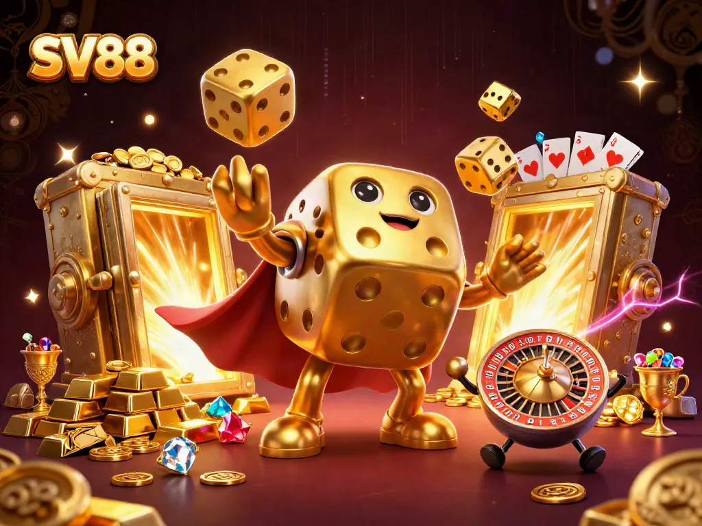 SV88 showcases thrilling dice action with a golden dice golem, enhancing online gaming excitement.