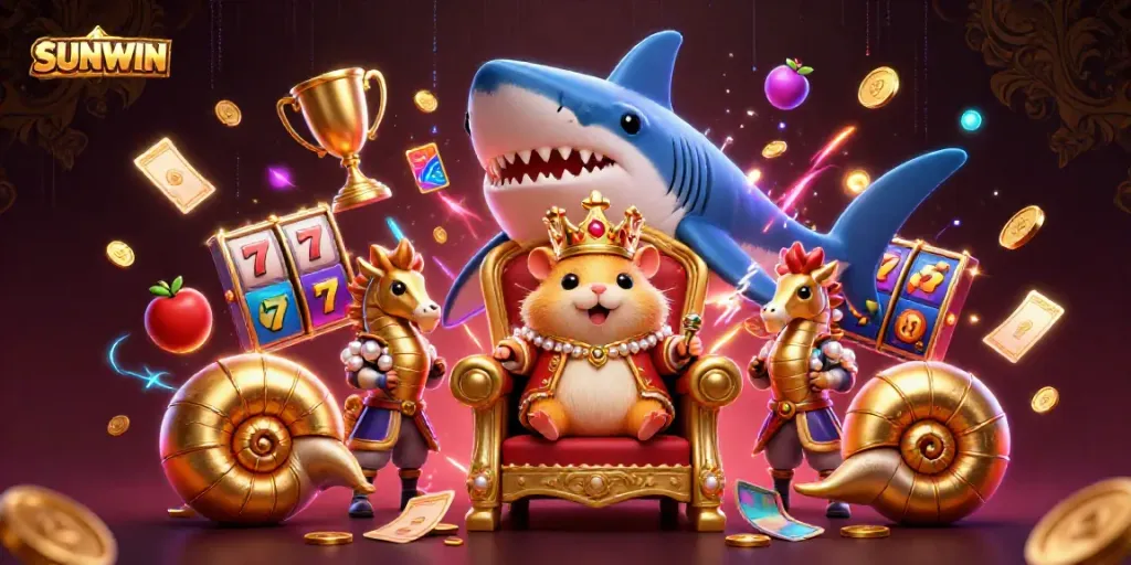 Experience the excitement of SUNWIN's slot games with a golden hamster king and casino elements.