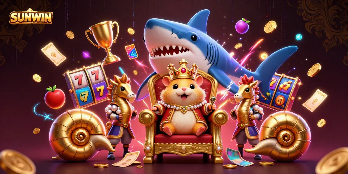 Experience the excitement of SUNWIN's slot games with a golden hamster king and casino elements.