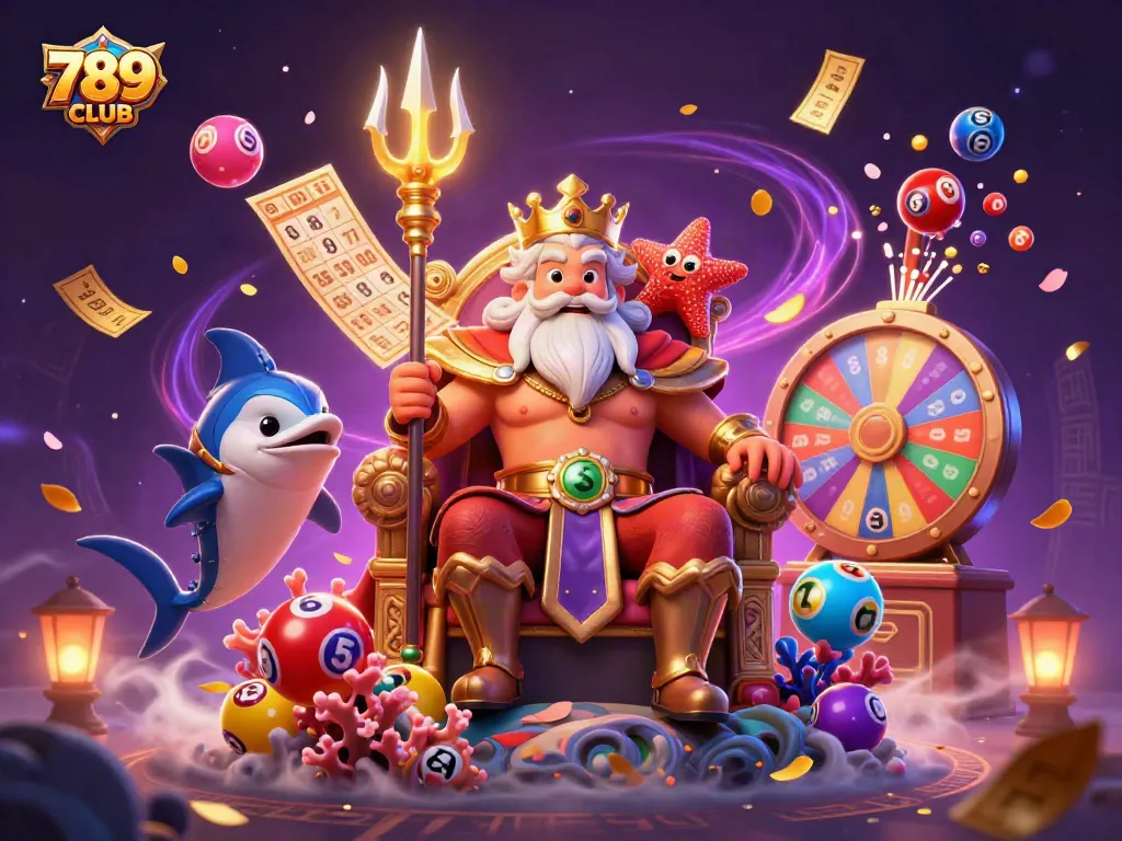 Experience the vibrant excitement of 789CLUB with dynamic themed illustrations featuring games and prizes.
