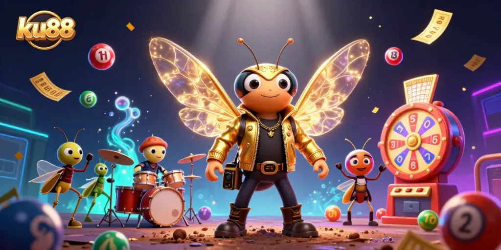 ku88 gives players an electrifying casino experience with vibrant lottery elements and animated characters.