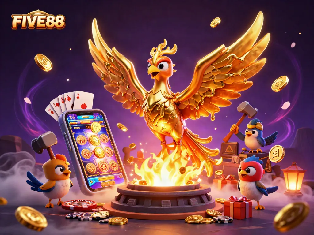 Engage with FIVE88 as the golden phoenix embodies winning opportunities in a vibrant virtual casino.