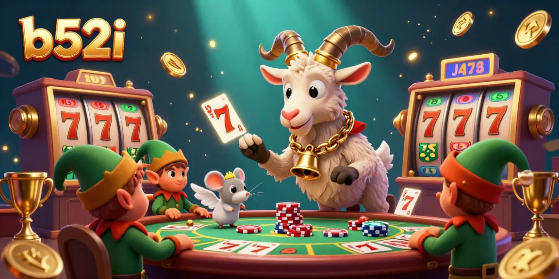 Experience the thrilling world of b52i with a festive casino scene featuring a festive goat, angel mouse, and mischievous gremlins.
