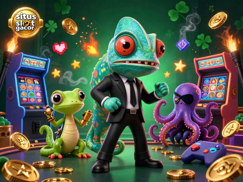 Experience thrilling wins at situs slot gacor with vibrant slot machines, spinning reels, and dazzling casino elements.