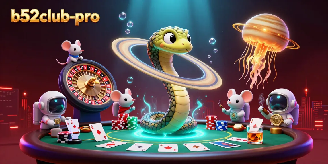 Engage in exciting bets at b52club-pro with a 3D cosmic casino scene, featuring animated characters and rich game elements.