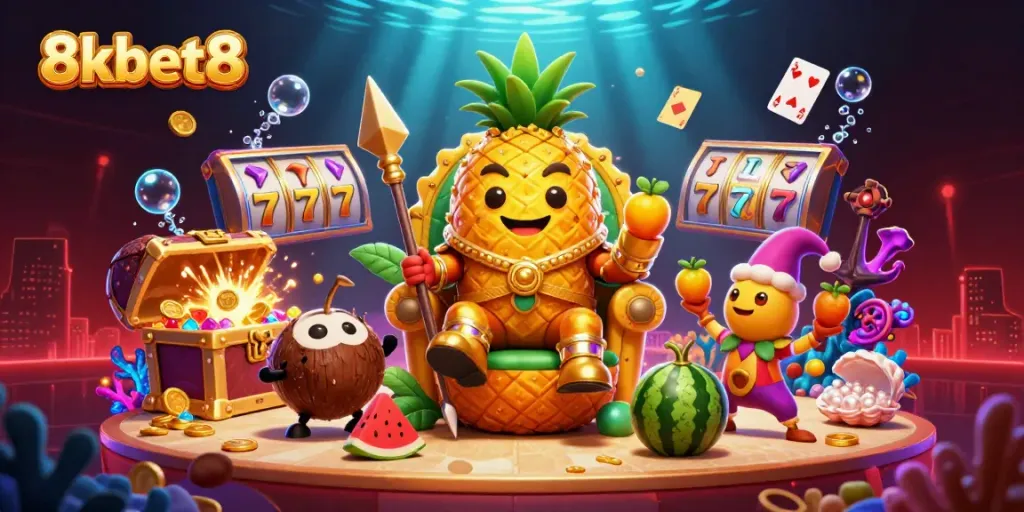 Experience thrilling gaming with 8xbet8's vibrant beach casino scene featuring unique characters.