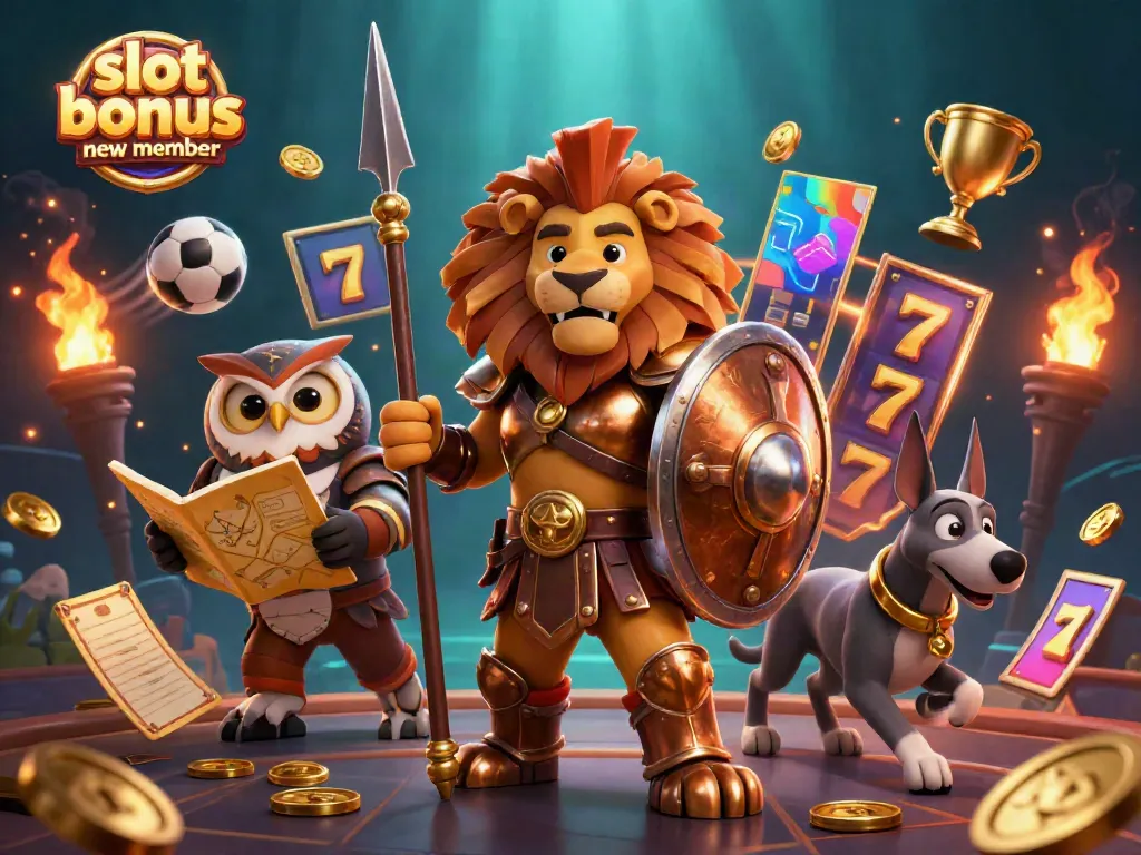 Activate the slot bonus new member with dynamic 3D characters in a vibrant casino setting.