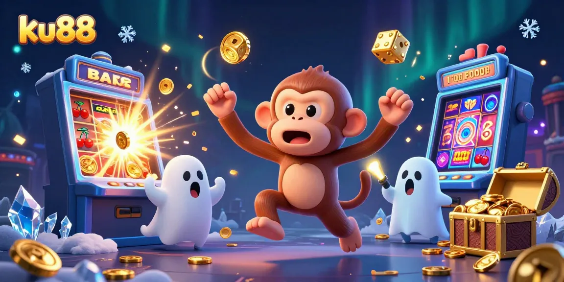 Engage in thrilling jackpot excitement at ku88 with a mischievous monkey and ghost-hunter puppy.