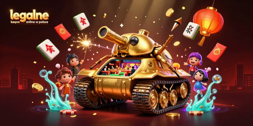 Play thrilling games at legalne kasyno online w polsce, featuring a vibrant casino scene with golden elements.