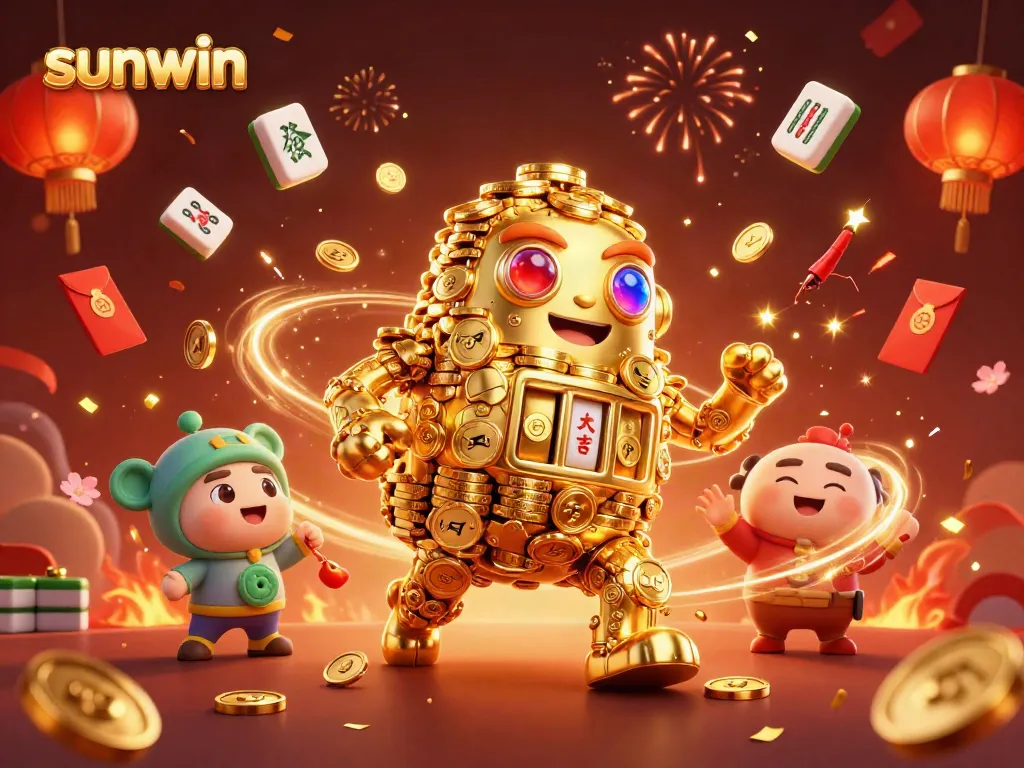 Experience thrilling moments with sunwin’s animated golden golem amidst vibrant casino elements.