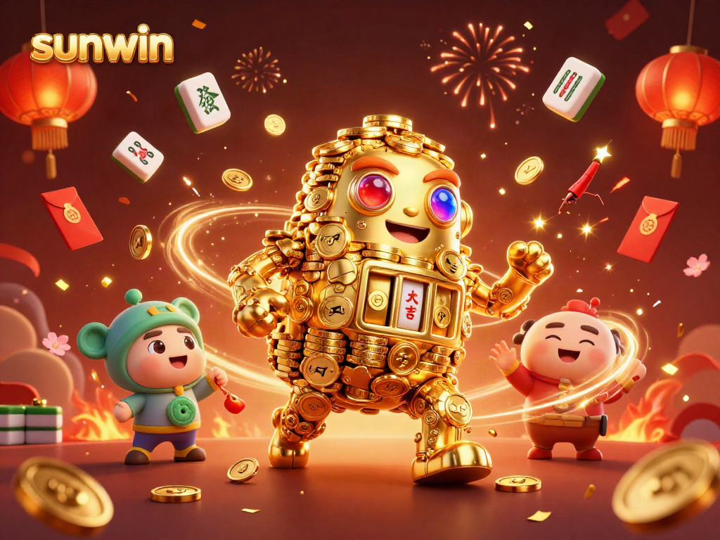 Experience thrilling moments with sunwin’s animated golden golem amidst vibrant casino elements.