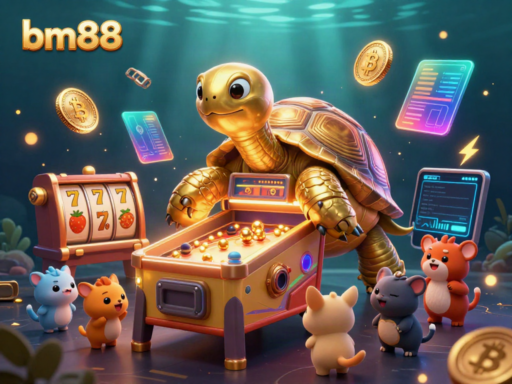Engage in exciting gameplay with bm88 as the golden tortoise with a pinball machine shell captivates players.