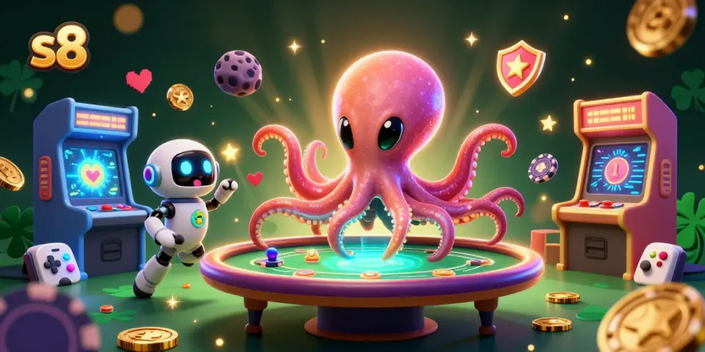 Experience the thrilling gameplay of s8 with an alien octopus at a holographic poker table