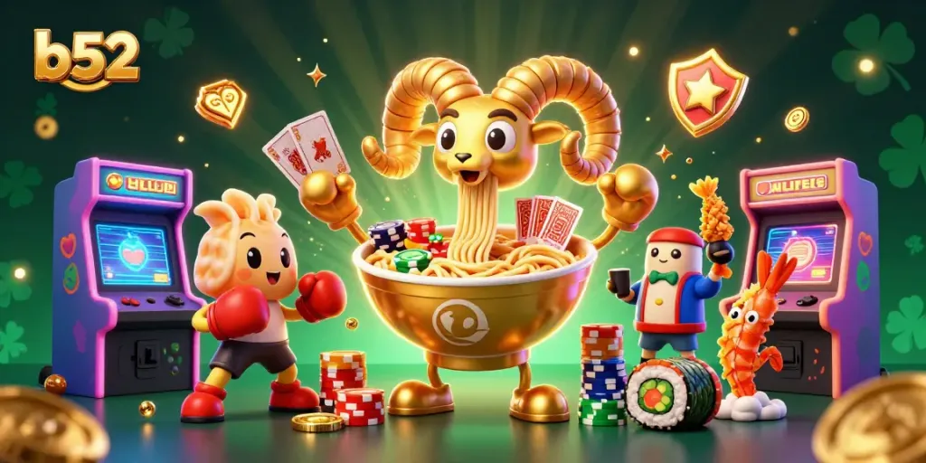 b52 casino scene with a golden ramen bowl dealer, gyoza, sushi, and cheerleaders in vibrant atmosphere