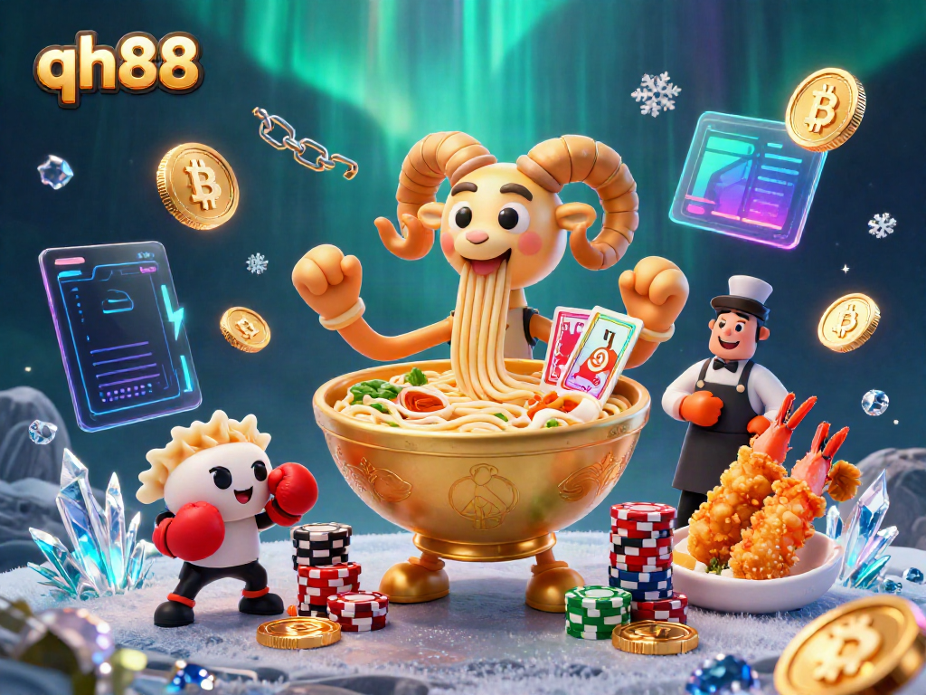 Experience thrilling moments at qh88 with a vibrant scene of animated casino characters and crypto elements.