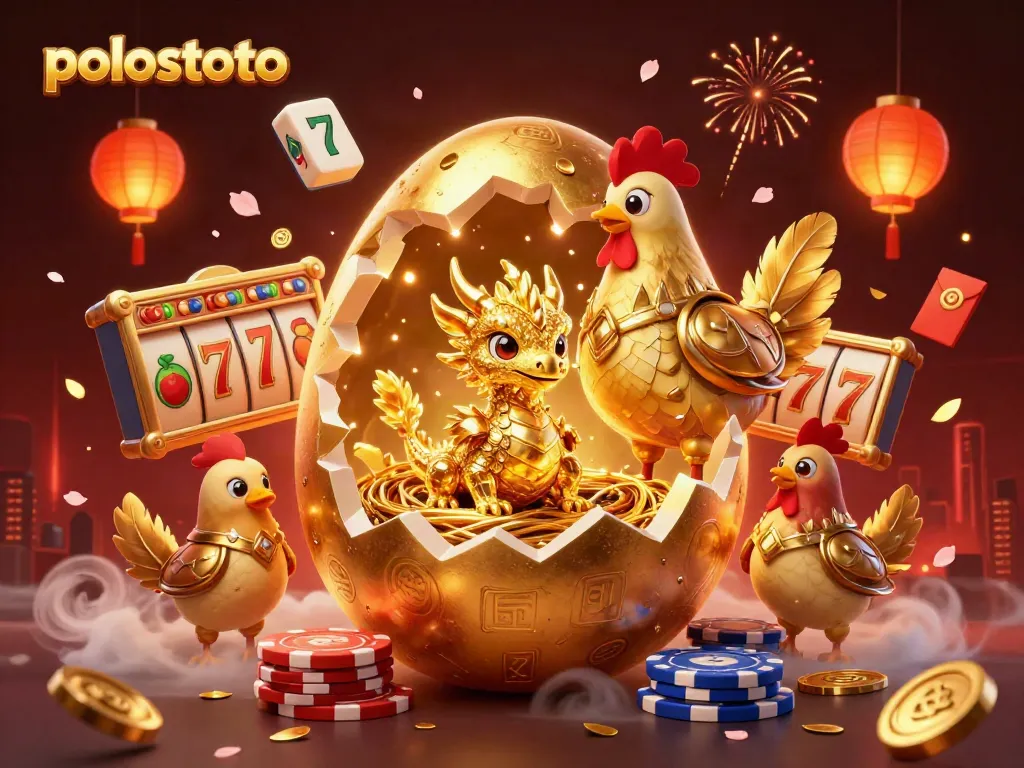 Experience the excitement of polostoto with a golden dragon amidst vibrant casino elements