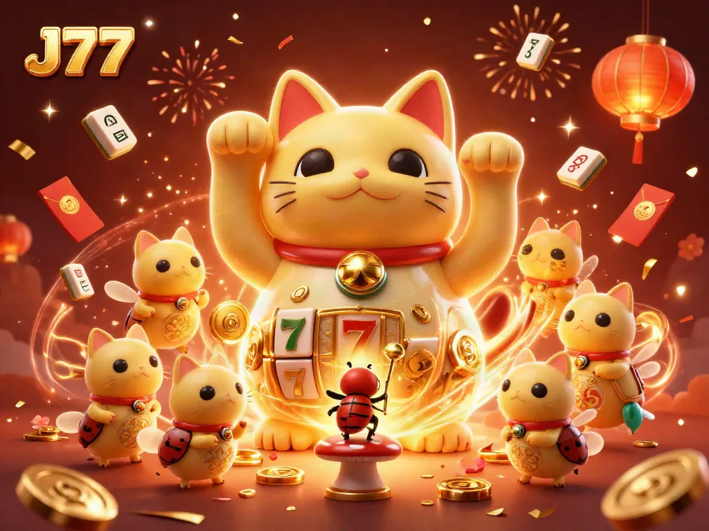 Experience the magic of J77 with vibrant visuals and exciting casino symbols in full display.