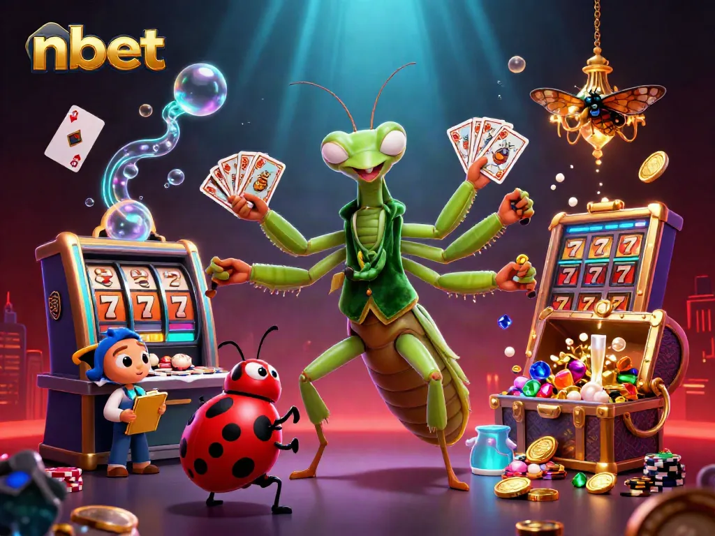 Engage in thrilling slots action with nbet through a vibrant 3D illustration filled with casino excitement.