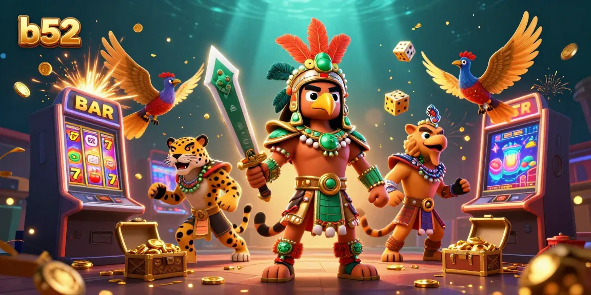 Experience the excitement of b52 with a vibrant 3D illustration showcasing characters winning big on dynamic casino games.