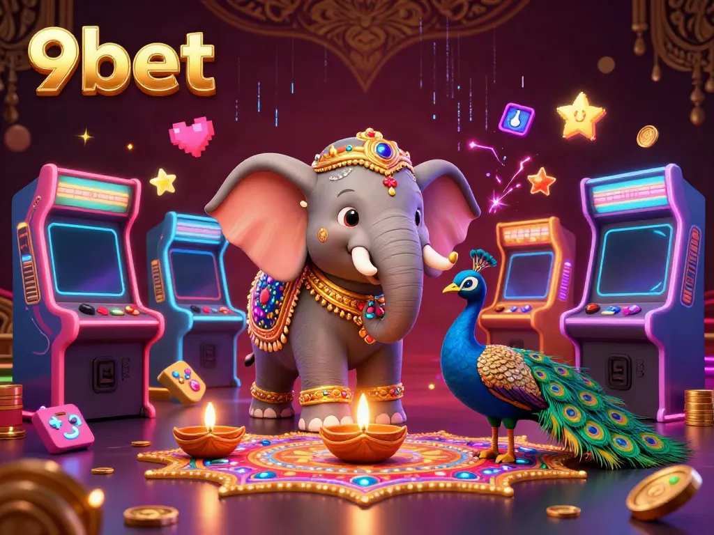 Engage in dynamic action at 9bet, featuring a vibrant 3D casino scene with colorful characters and gaming elements.