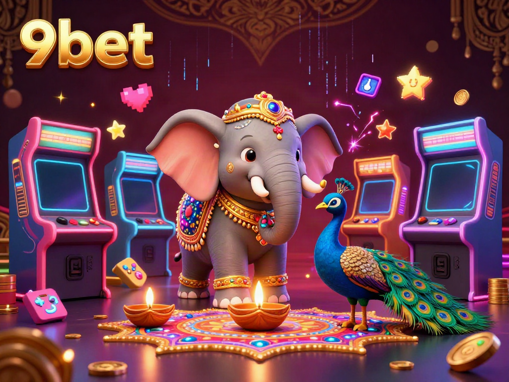 Engage in dynamic action at 9bet, featuring a vibrant 3D casino scene with colorful characters and gaming elements.