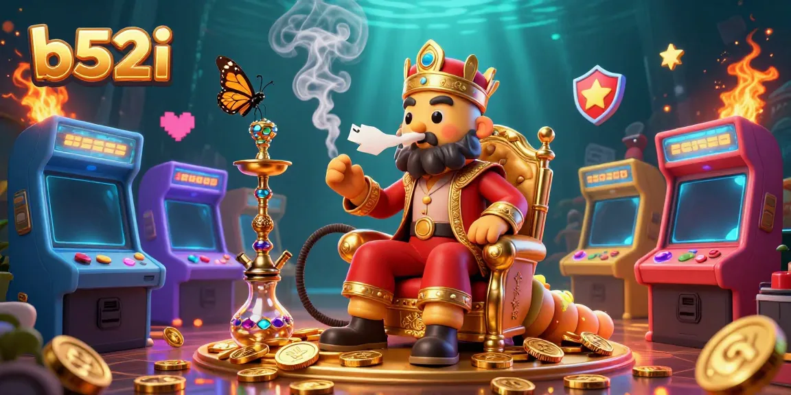 Experience the vibrant world of b52i with a unique 3D illustration of a whimsical hookah-master among casino elements.