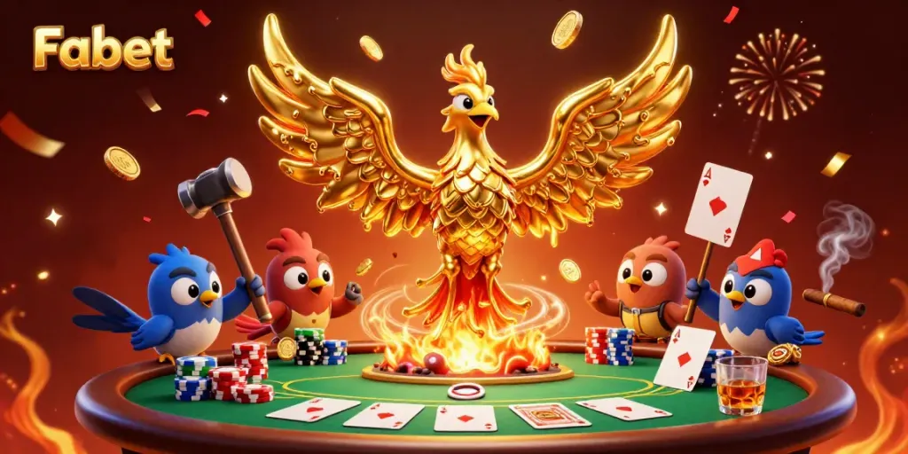 Experience thrilling gaming with Fabet's dynamic online casino illustration featuring a molten phoenix.
