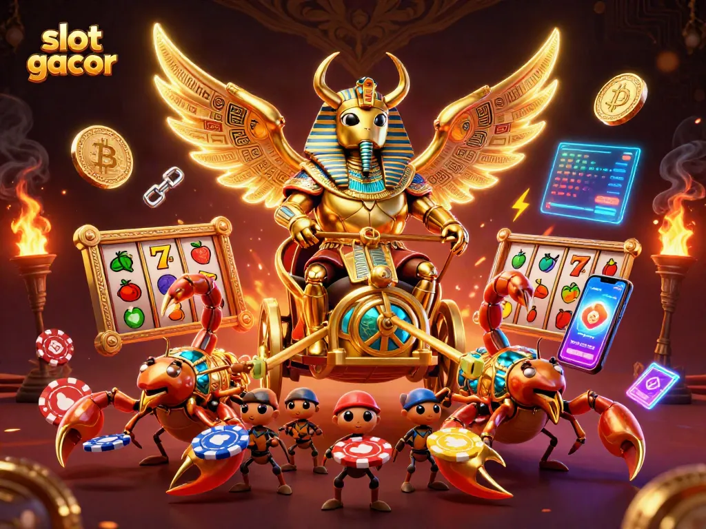 Engage with slot gacor visuals featuring vibrant 3D coins, animated slot reels, and dynamic symbols for an immersive casino experience.
