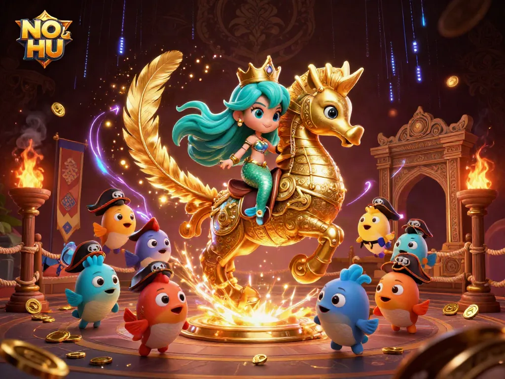 Engage with NO HU in a vibrant mermaid world featuring dynamic slot game elements and colorful characters.