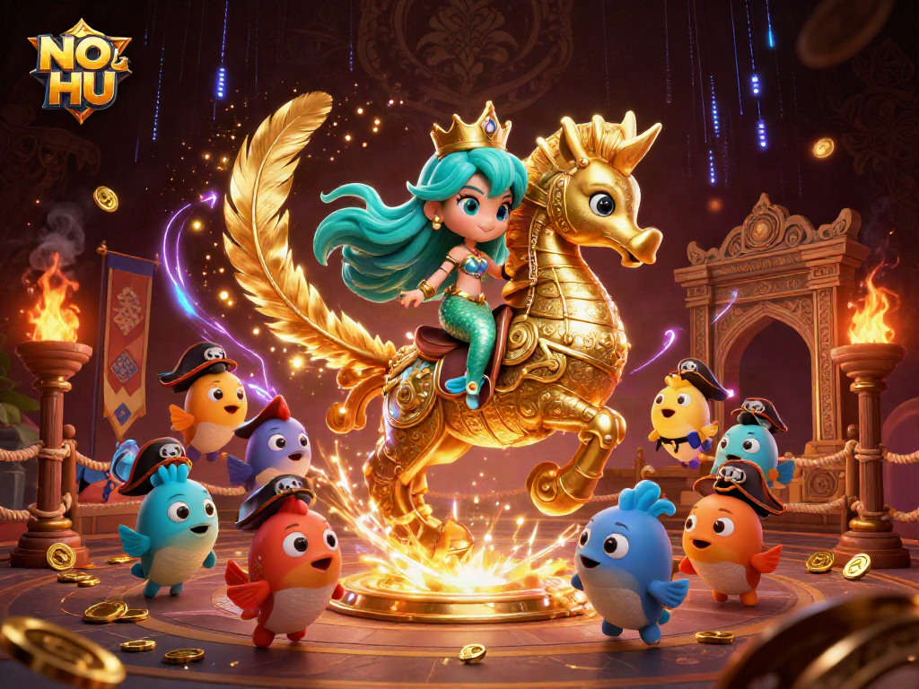 Engage with NO HU in a vibrant mermaid world featuring dynamic slot game elements and colorful characters.