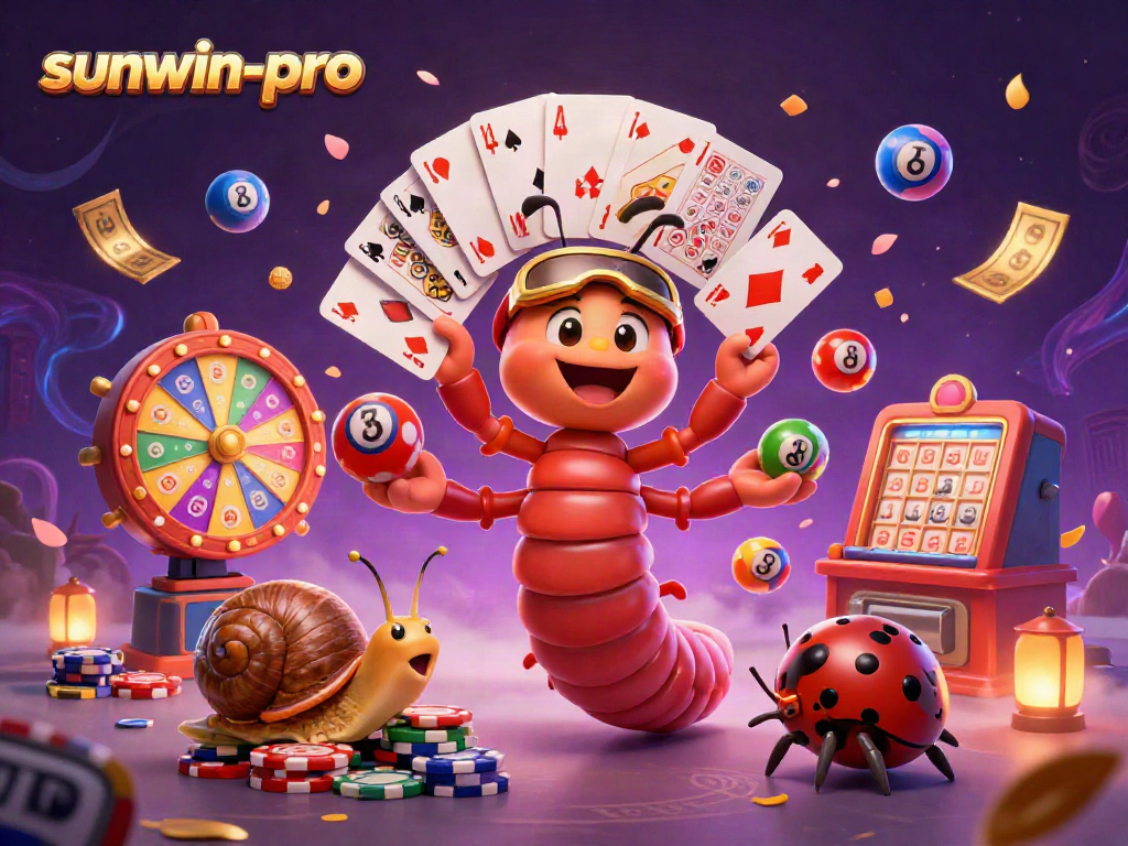 Engage with sunwin-pro's vibrant 3D casino illustration featuring colorful lottery and gaming elements.