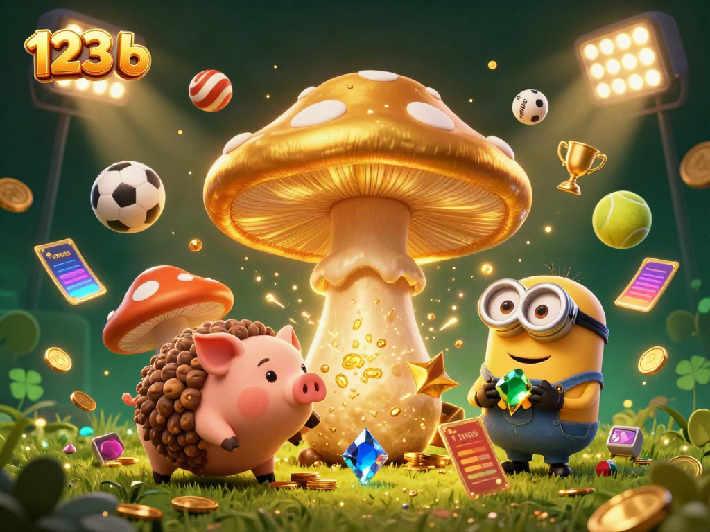 Engage with the 123 b gaming scene featuring golden wizard and treasure-hunting pig in a dynamic casino setting.
