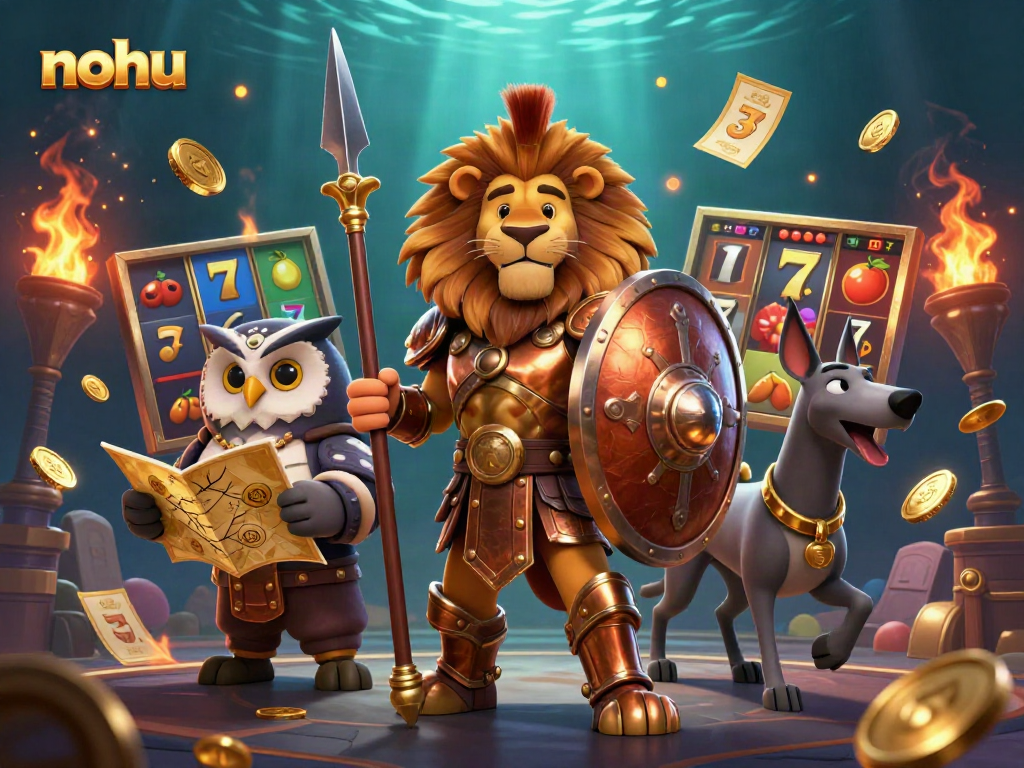 Spin the reels with nohu's exciting jackpot games featuring vibrant characters and gambling elements.
