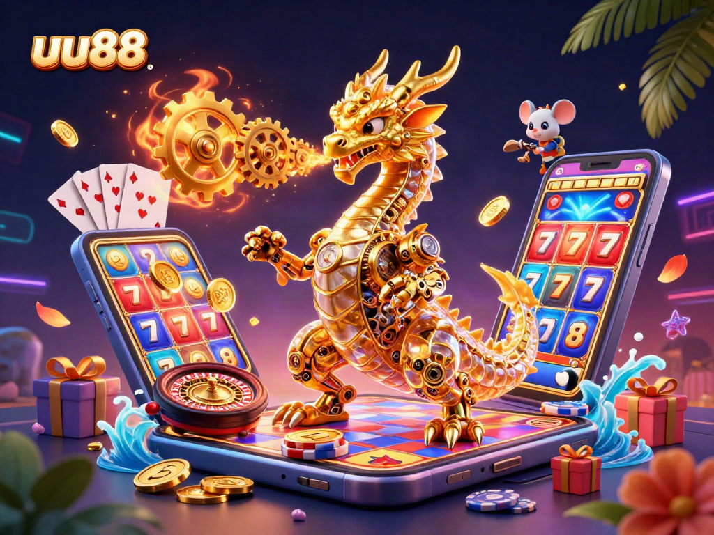 Spin the reels and win big at uu88 with this vibrant 3D casino art, showcasing exciting slot games.