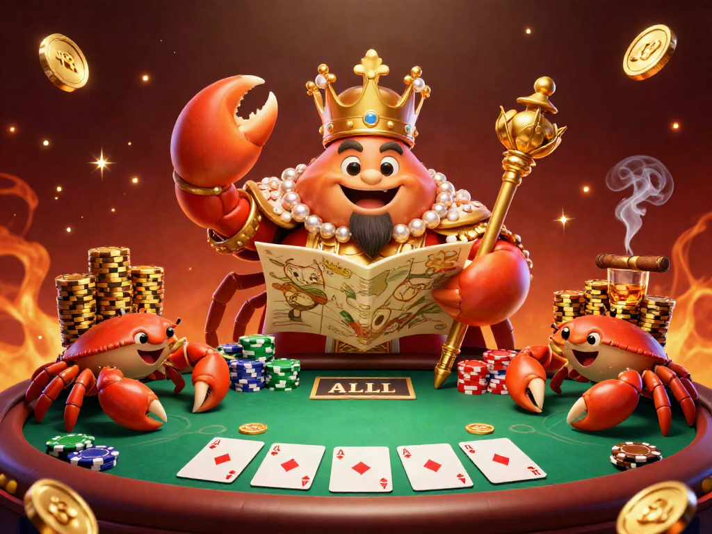 Experience excitement with rr88 as a golden crab emperor leads the poker table scene, rich with game elements and intrigue.