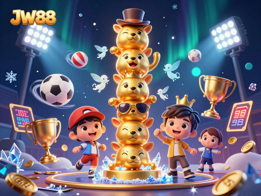 Experience thrilling gaming with JW88's exciting casino vibe in a vibrant 3D illustration.