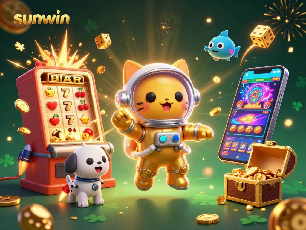 Experience the thrill of sunwin as a cat astronaut journeys through a vibrant gambling universe.
