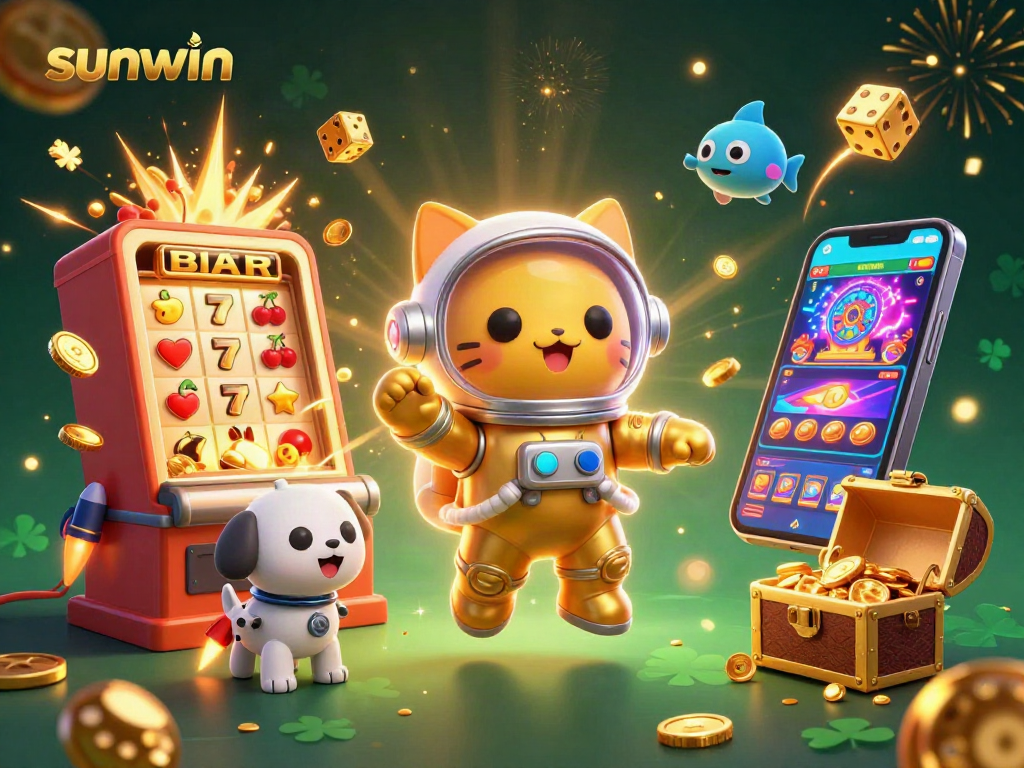 Experience the thrill of sunwin as a cat astronaut journeys through a vibrant gambling universe.