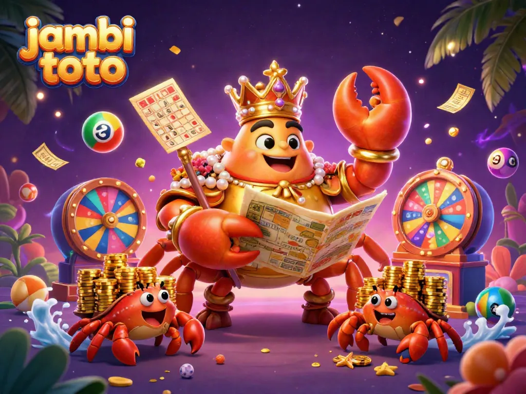 Experience the thrill of jambi toto with a vibrant 3D crab emperor scene and dynamic lottery elements.