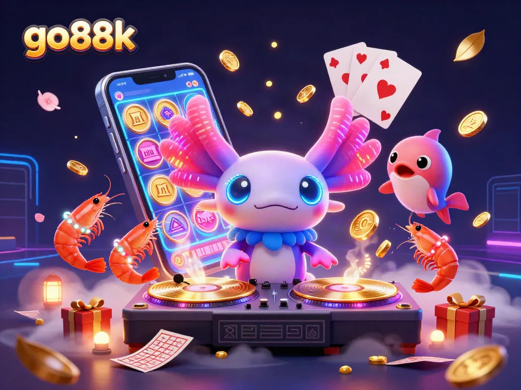 Engage in exciting gameplay at go88k with vibrant 3D casino illustrations featuring fun characters and game elements.