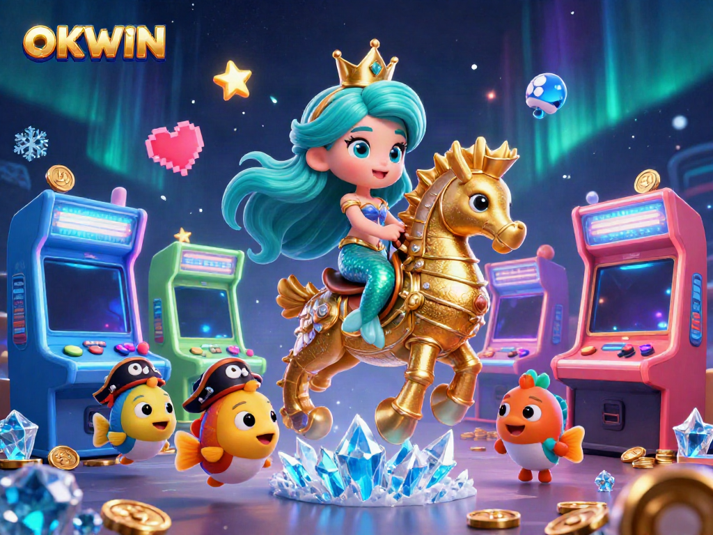 Engage in thrilling games at OKWIN with a vibrant ocean-themed casino illustration.