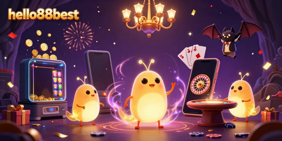 Experience the excitement of hello88best with glowing worms lighting a vibrant cave casino scene.