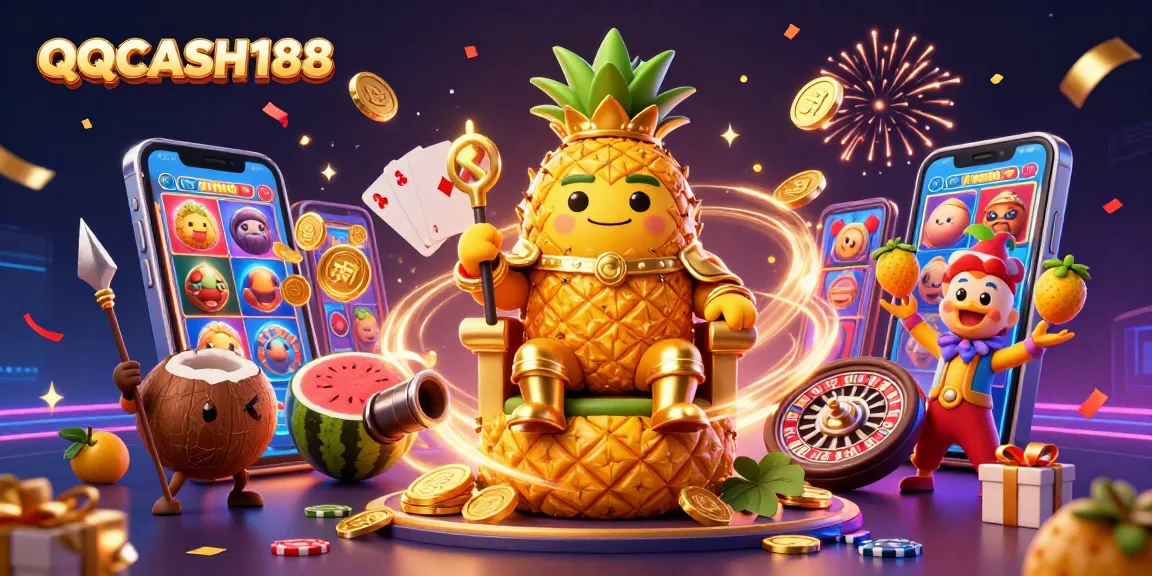 QQCASH188 showcases an epic casino scene with vibrant characters and exciting gameplay elements.