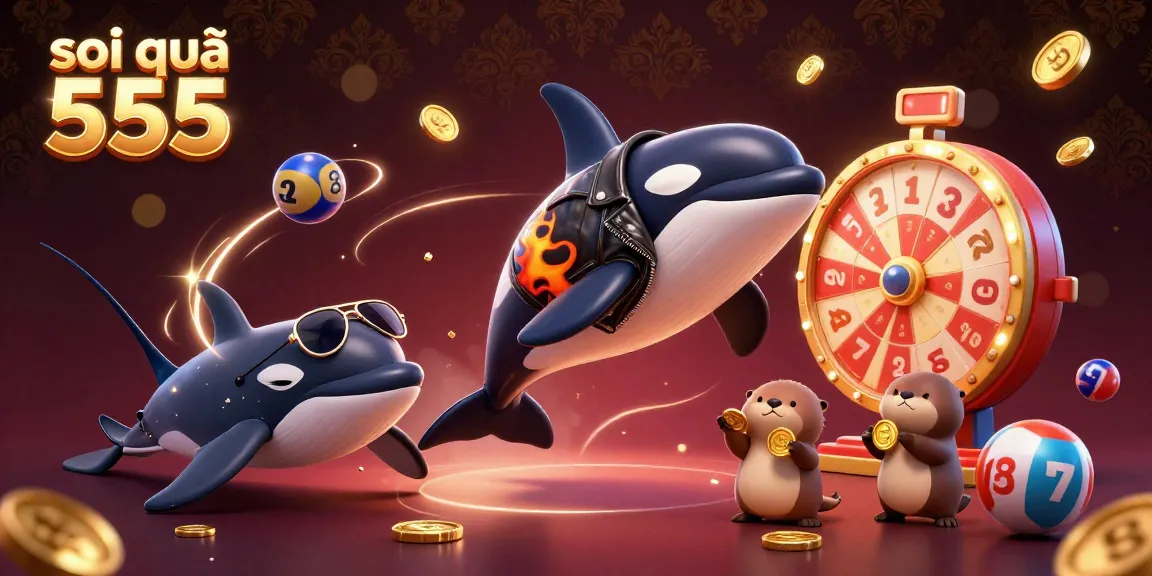 Soi cầu 555 showcases cartoon characters performing exciting lottery activities, highlighted with vibrant casino elements.