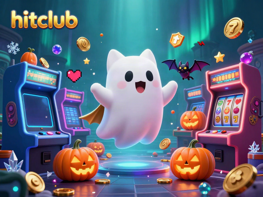 Engage with the vibrant hitclub casino adventure featuring a ghost cat and arcade elements.