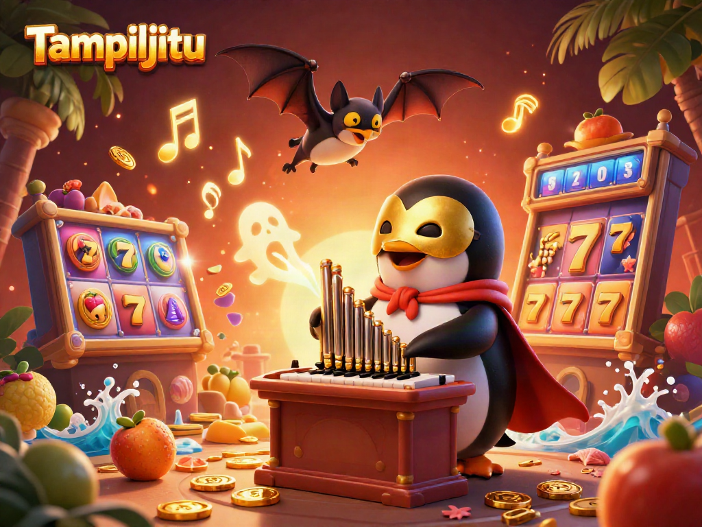 Experience thrilling gameplay at Tampiljitu with our vibrant slot machine scene featuring engaging characters.